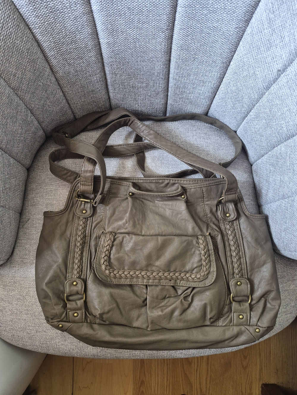 Women's Taupe Braided Detail Shoulder Bag